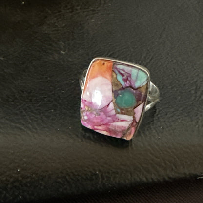 Blue Turquoise Spiny Oyster Southwestern Sterling Silver Ring Size 8 18442