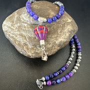 Balloon Red Coral Purple Pendant Navajo Necklace 22" | Sterling Silver | Authentic Native American Handmade | 18346