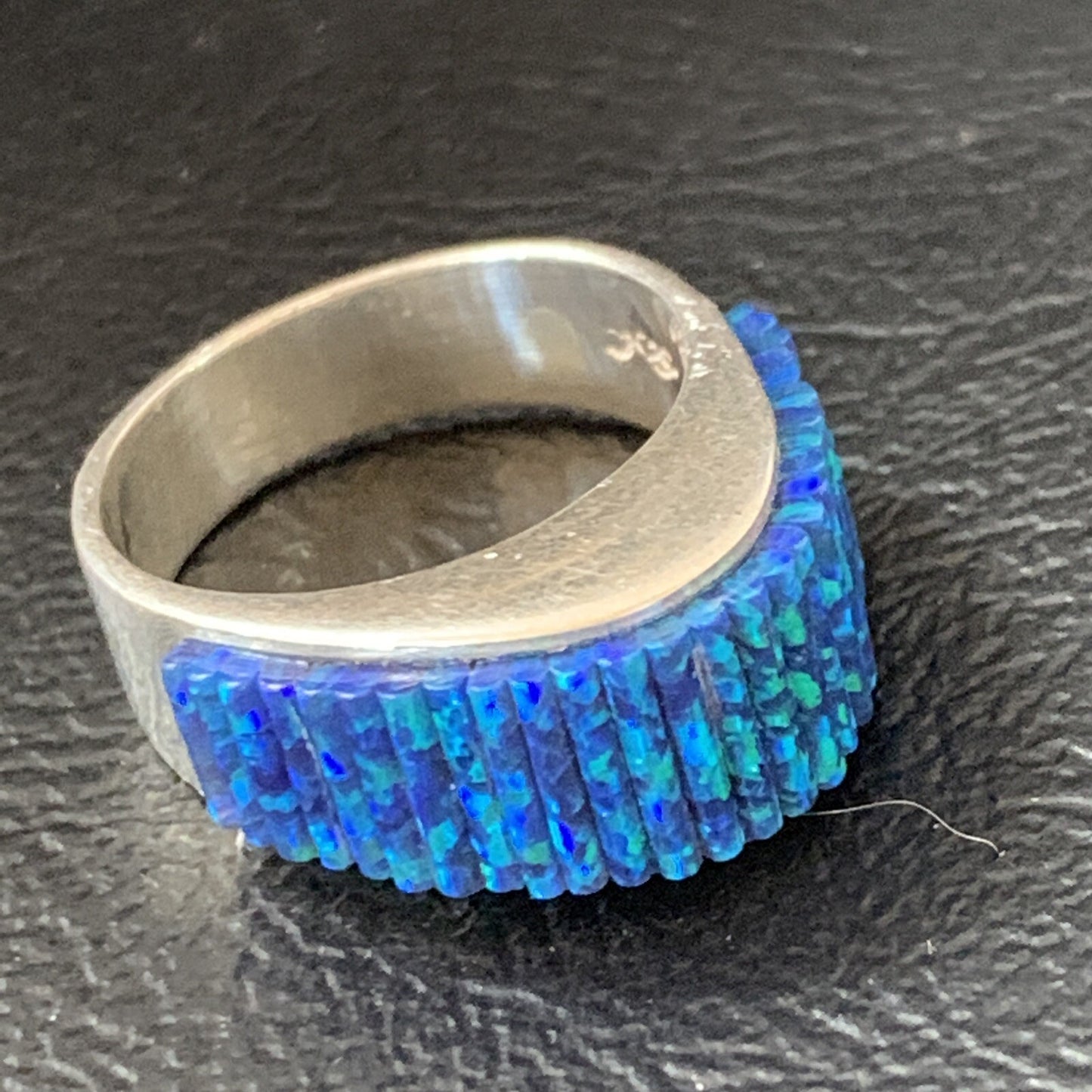 Blue Opal Navajo Sterling Silver Band Inlay Ring Size 9 18798