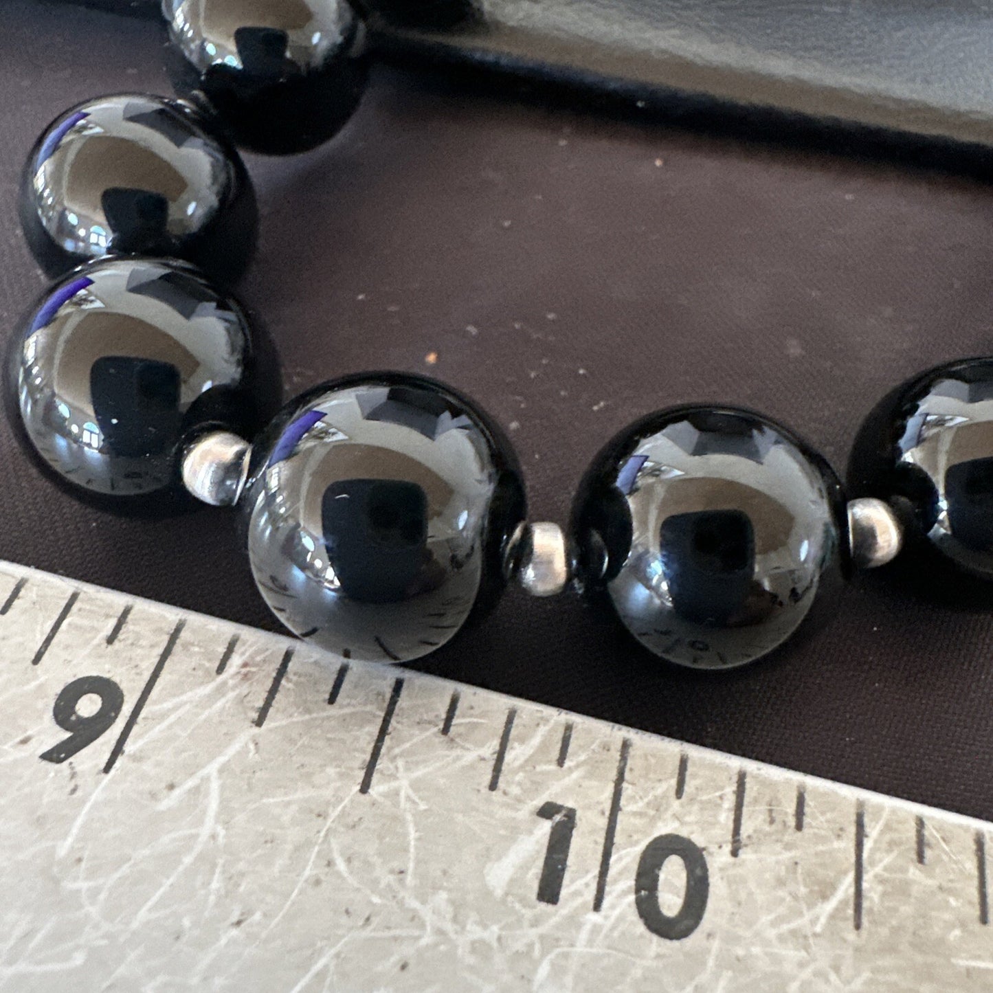 Black Onyx 16mm Large Bead Navajo Sterling Silver Necklace 20” 18787