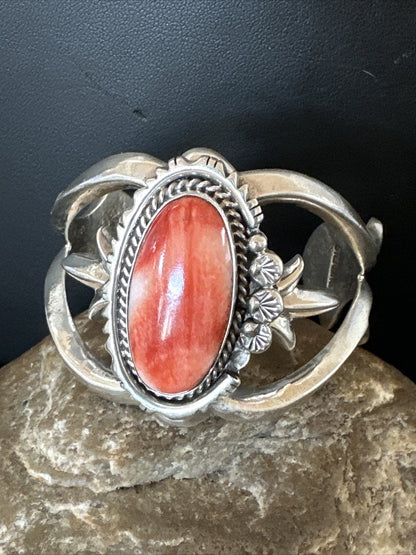 Red Spiny Oyster Navajo Sterling Silver Cuff Bracelet 17704