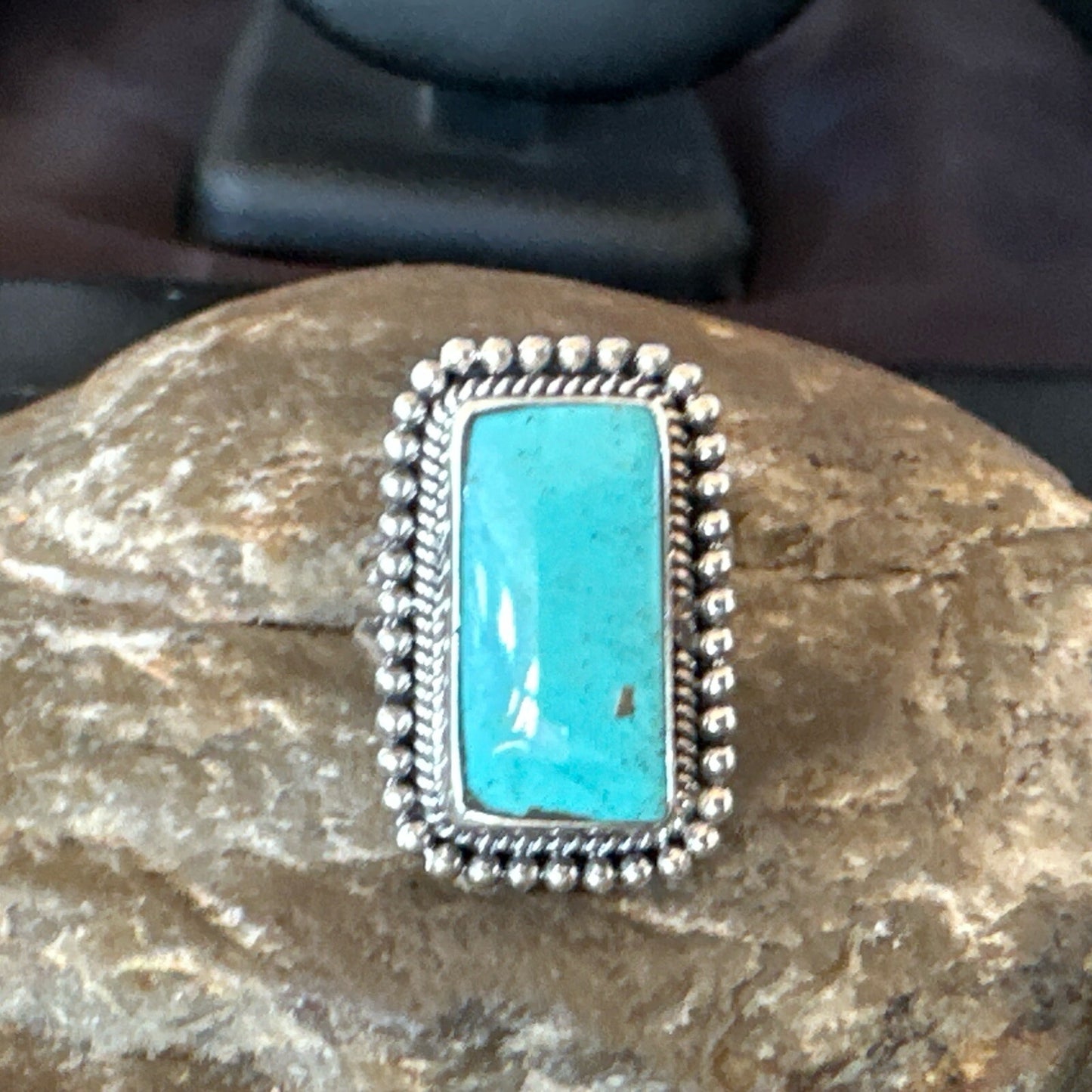 Blue Turquoise #8 Navajo Sterling Silver  Ring Size 6 18827