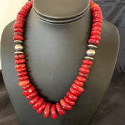 Navajo Graduated Red Coral Bead 18"Necklace | Sterling Silver | Authentic Native American Handmade | 11559