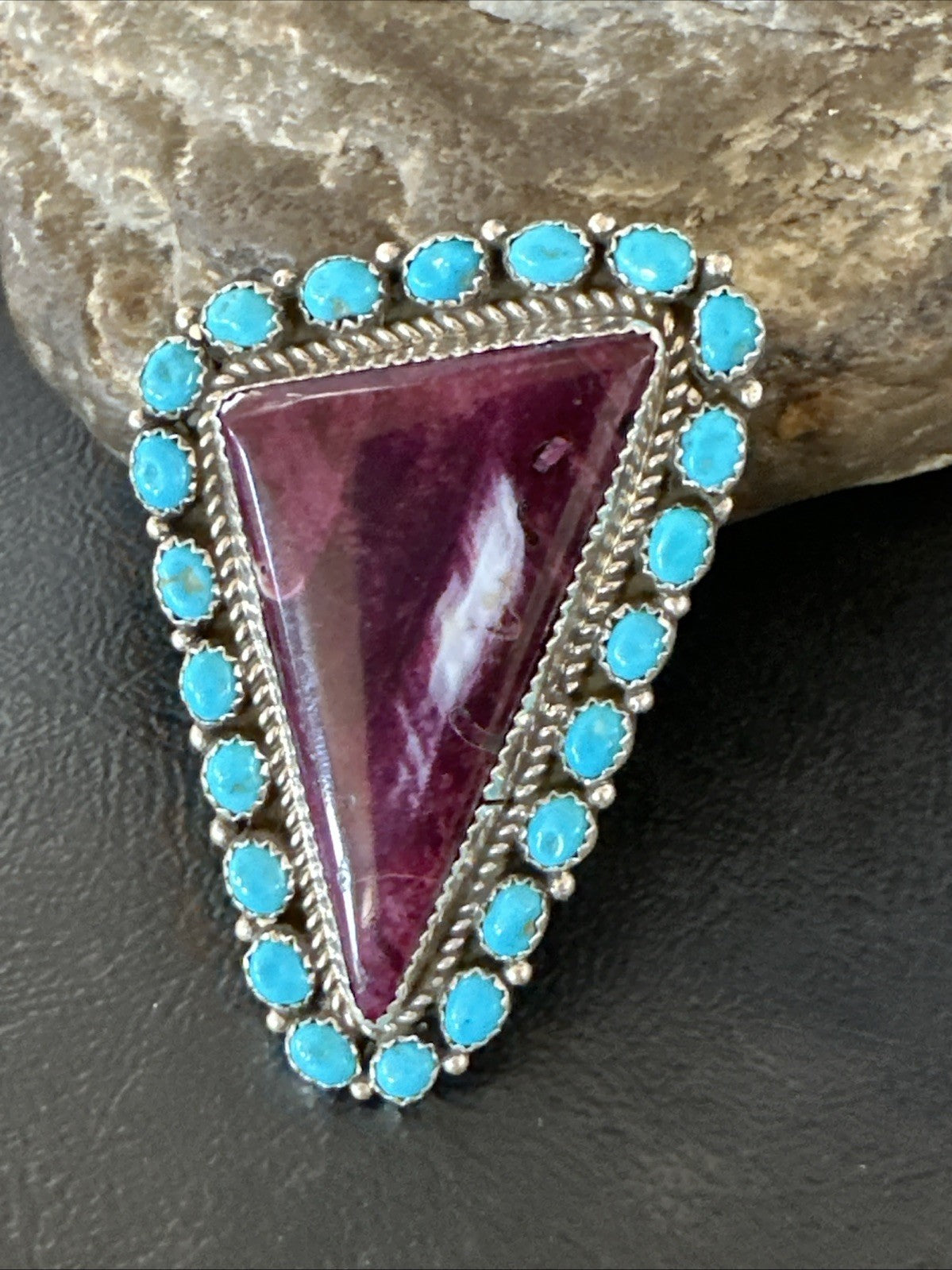 Statement Cluster Turquoise Purple Spiny Navajo Sterling Silver Ring Sz 10 19103