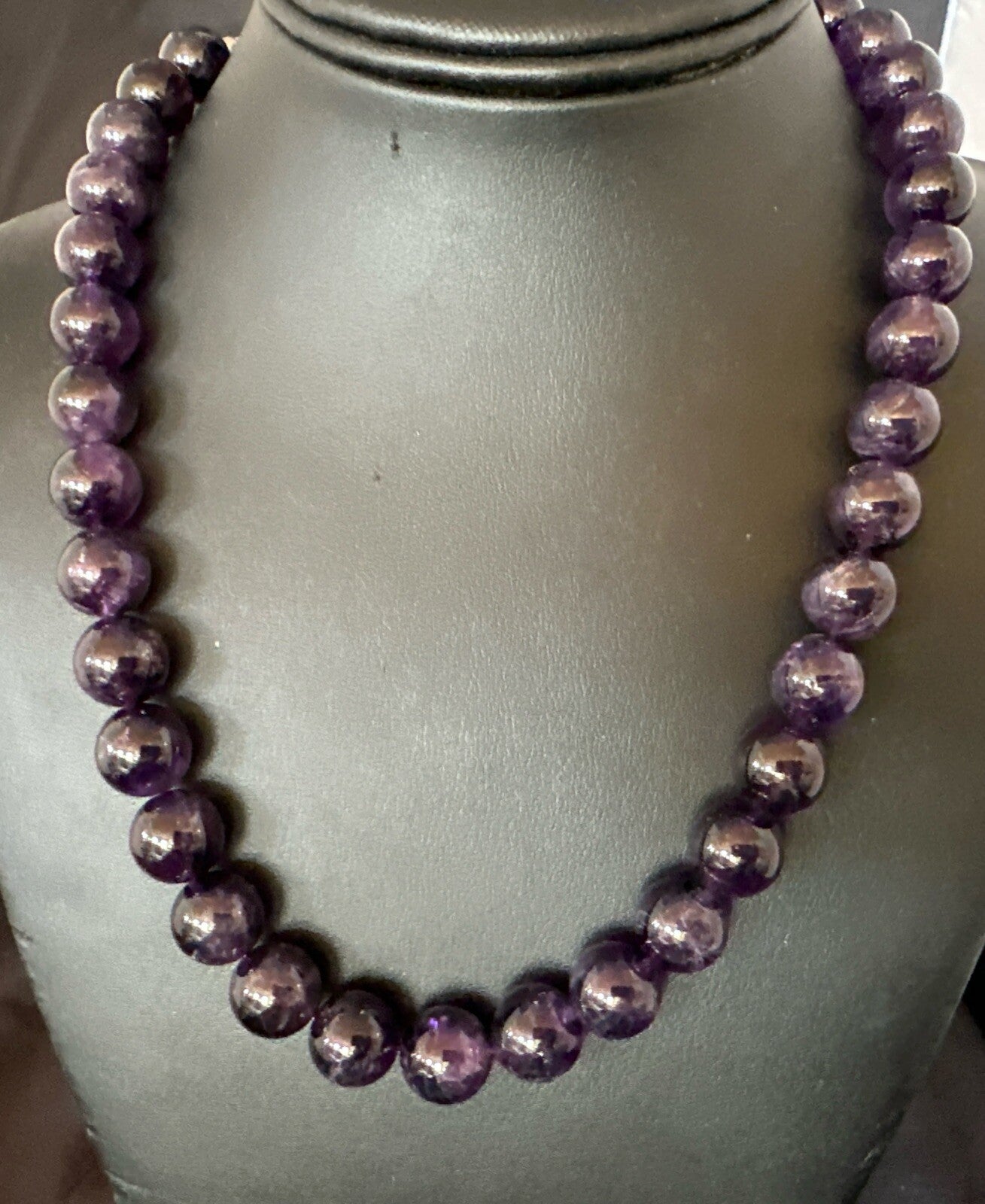 12mm Purple Amethyst Southwestern Sterling Silver Necklace 19” 18619