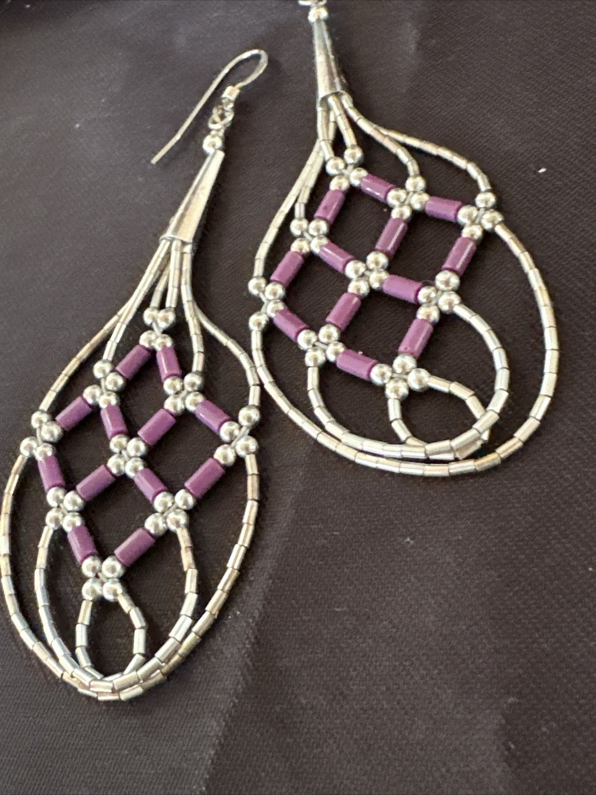 Stone 3 Strand Heishi Liquid Sterling Silver Dangle Earrings 17738
