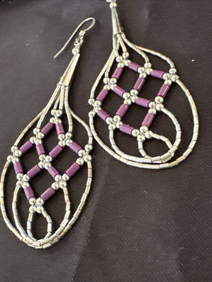 Stone 3 Strand Heishi Liquid Sterling Silver Dangle Earrings 17738