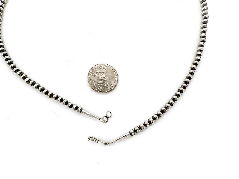 Native American 6mm Sterling Silver Navajo Pearls 15" Hook & Eye Cone Necklace