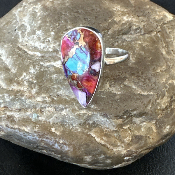 Blue Turquoise Spiny Oyster Southwestern Ring Size 11 | Sterling Silver | Authentic Native American Handmade | 18454