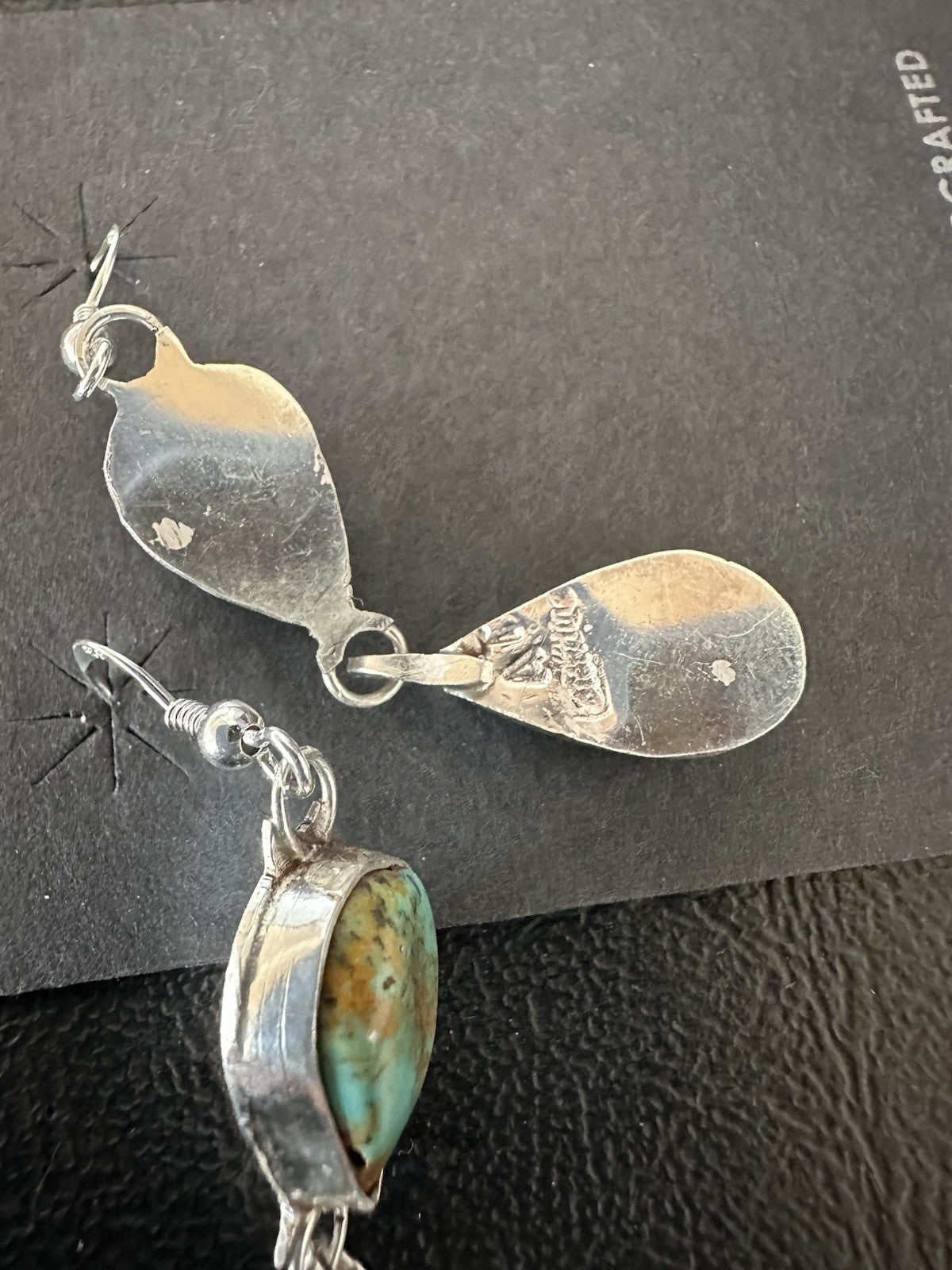 Green Royston Turquoise Navajo Sterling Silver Dangle Earrings 19369
