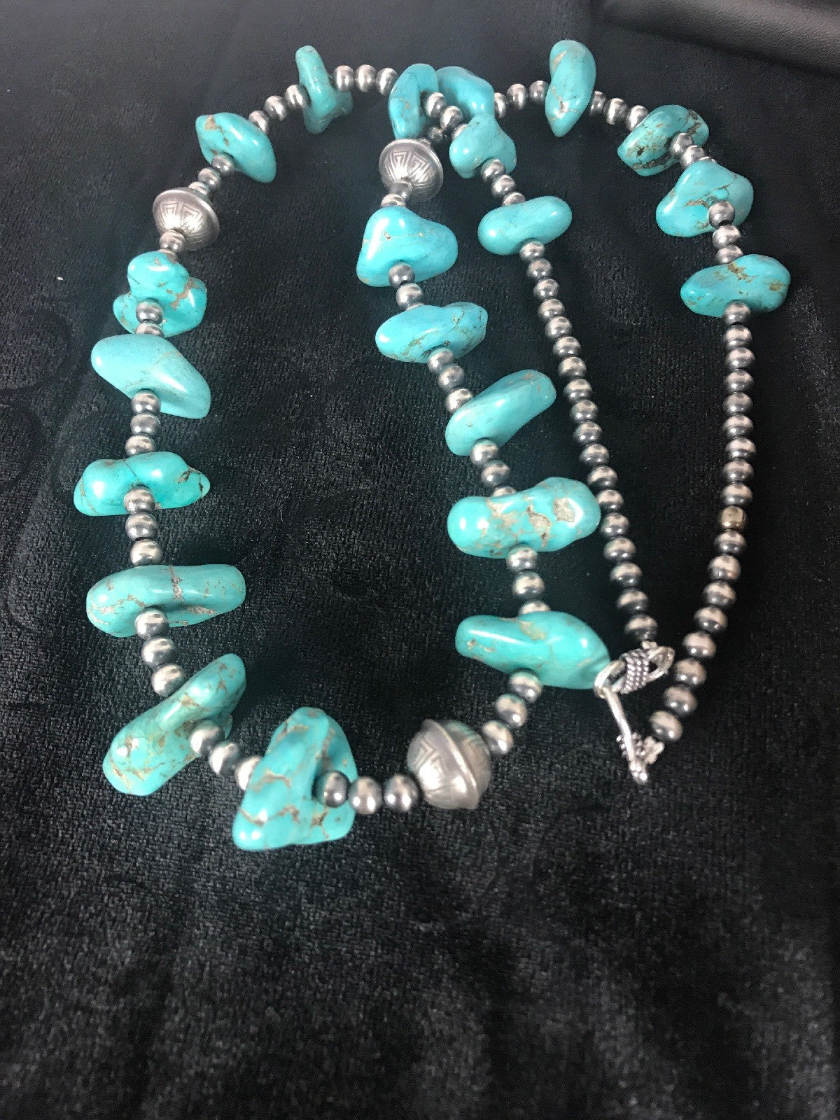 Kingman Turquoise Bead Navajo Pearls Santo Domingo Necklace 08348
