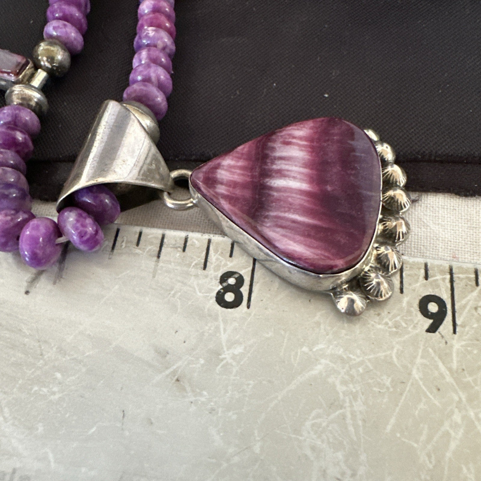 Purple Stone Spiny Oyster Sterling Silver Necklace Earrings 20” 19088 J B