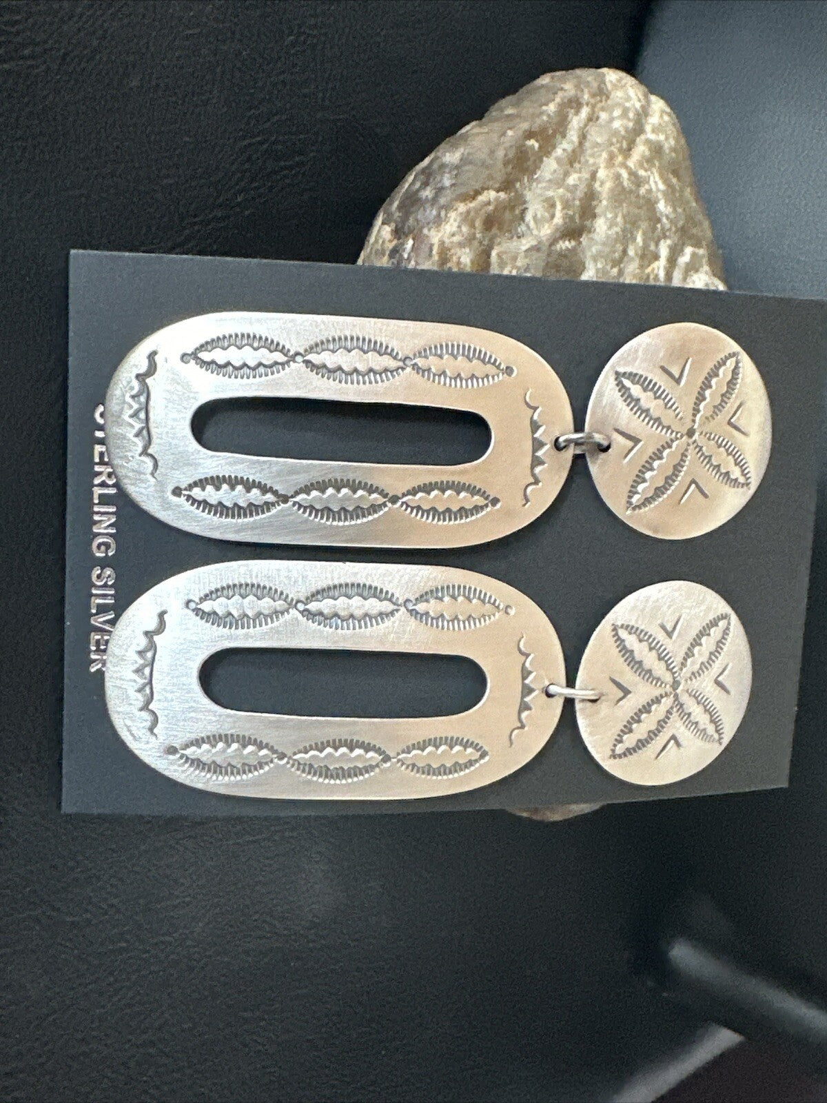 Popular Navajo Stamped Sterling Silver Stamped Handmade Earrings 2.75" 17857
