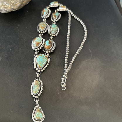 Mens Blue Turquoise #8 Navajo Pearls Sterling Silver Lariat Necklace 28" 18819