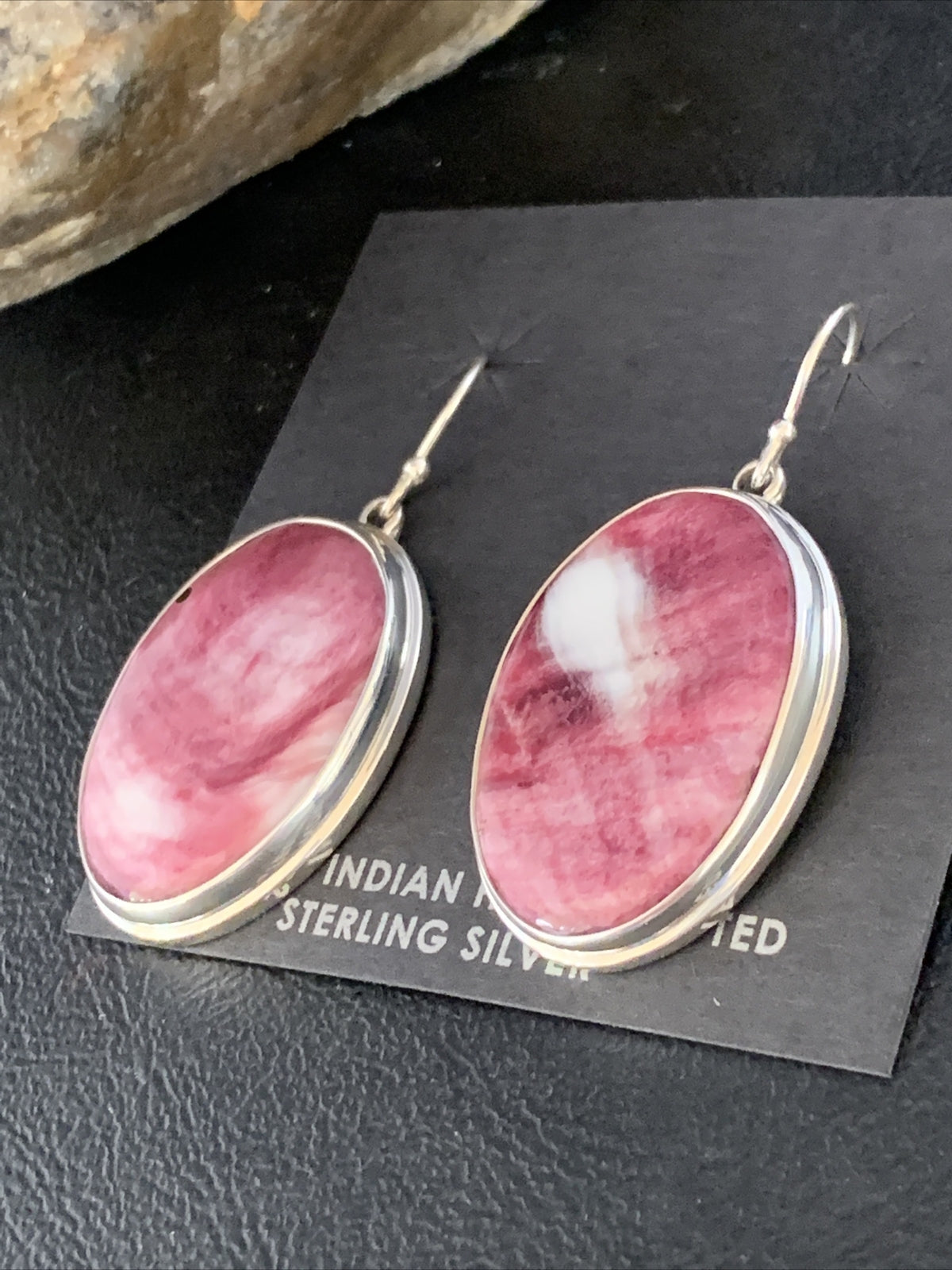 Native Purple Spiny Oyster Dangle Earrings Navajo Sterling Silver 1.25" 13787
