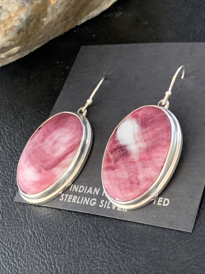 Native Purple Spiny Oyster Dangle Earrings Navajo Sterling Silver 1.25" 13787