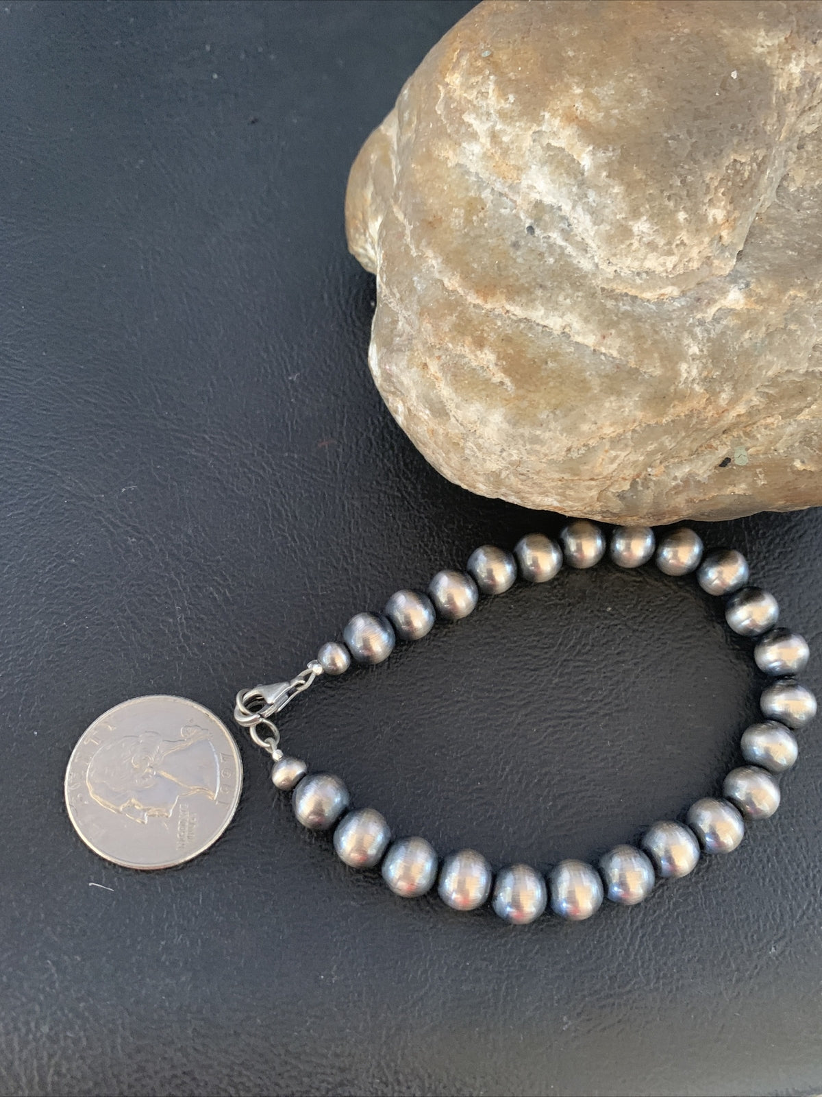 Native American Navajo 8mm Beads 8” Sterling Silver Bracelet 99988