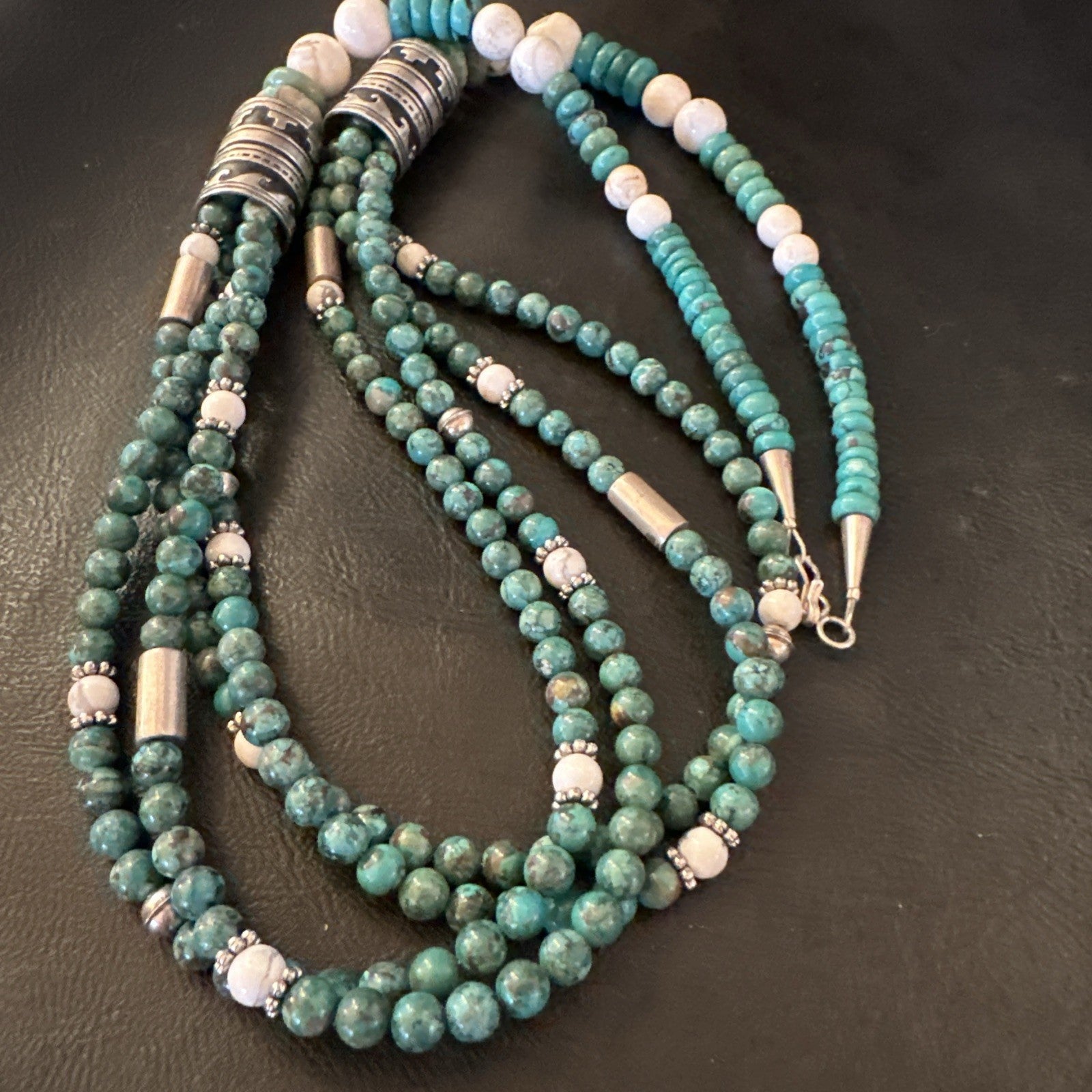 Tommy & Rosita Singer T R Sterling Silver Turquoise 4 Strand Necklace 30” 19758