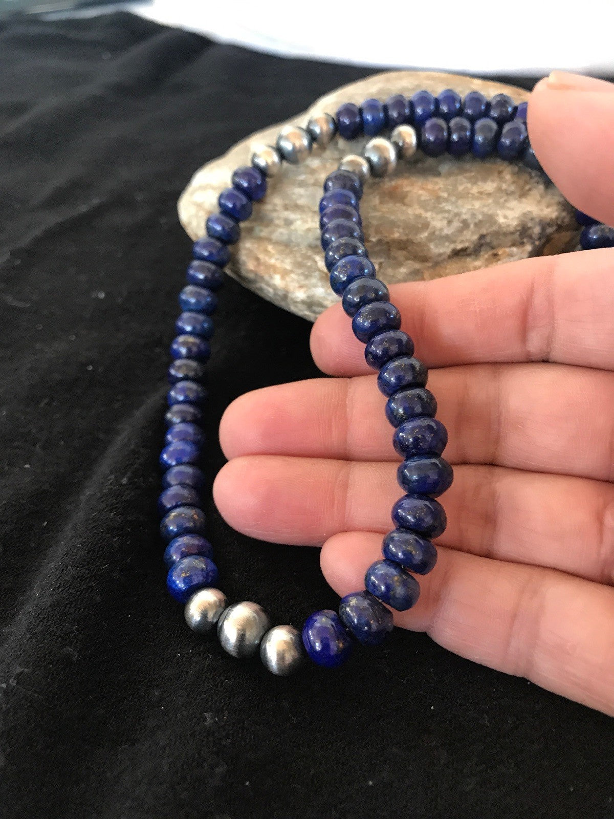 Blue Lapis Sterling Silver Pueblo Navajo Mens Necklace 22” 8371