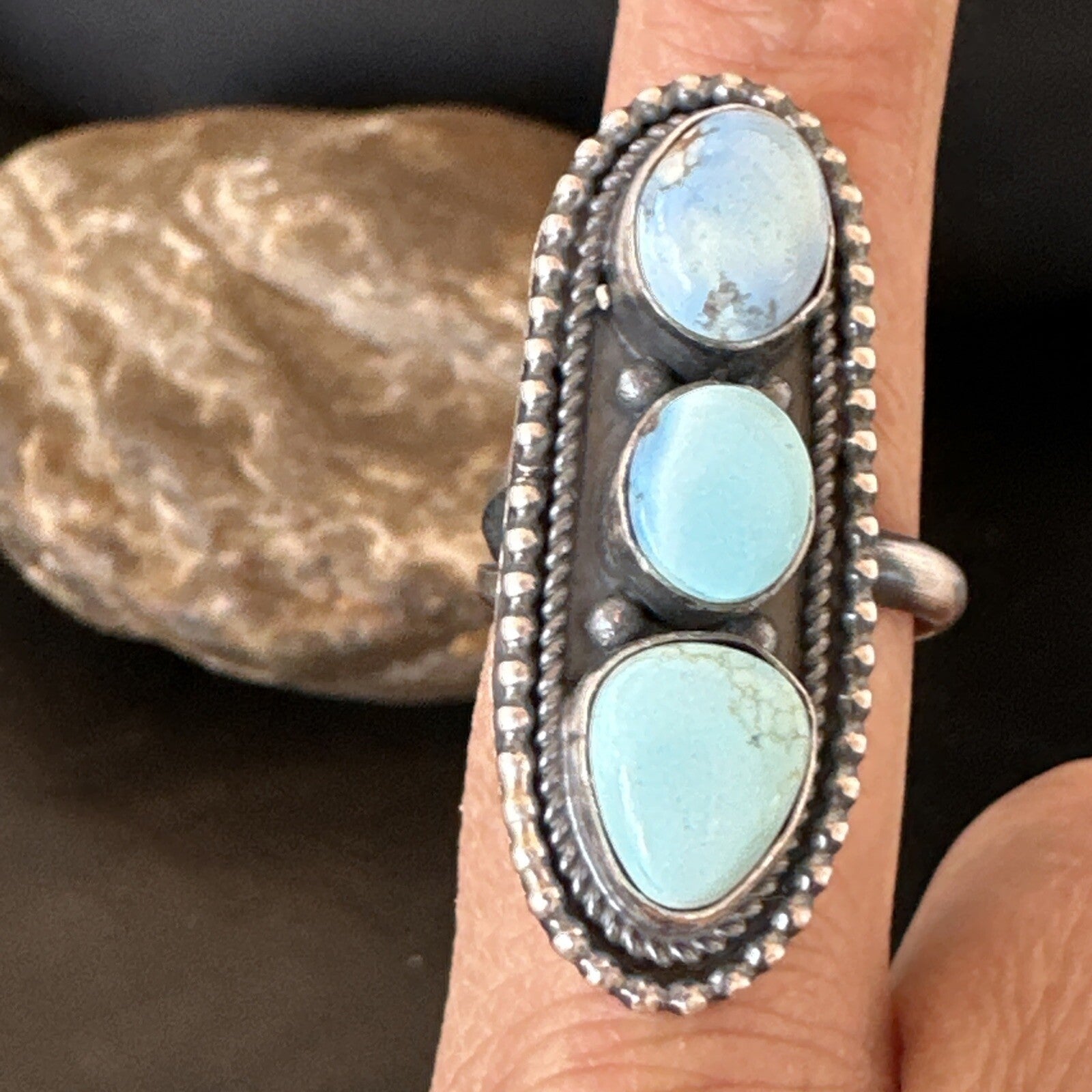 Women Blue Dry Creek Turquoise Navajo Sterling Silver Ring Sz 8 18616