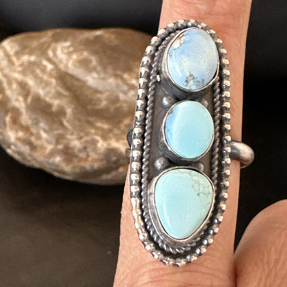Women Blue Dry Creek Turquoise Navajo Sterling Silver Ring Sz 8 18616