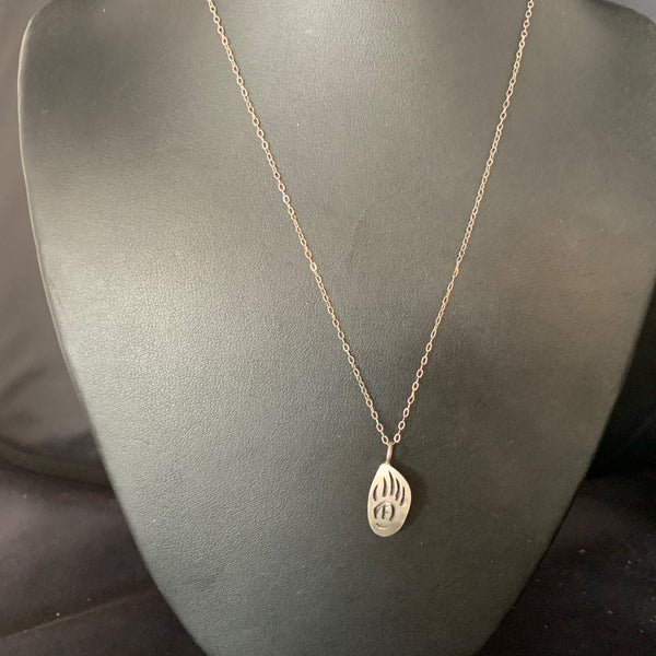 BearPaw Pendant Navajo Chain Necklace 16" | Sterling Silver | Authentic Native American Handmade | 13691