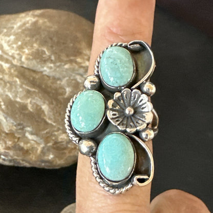 3 Besties Ring Green Turquoise Navajo Sterling Silver Cluster Size 8 19161