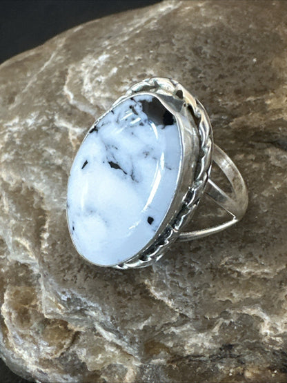 Navajo White Buffalo Turquoise Ring Sterling Silver Sz 8.5 19766