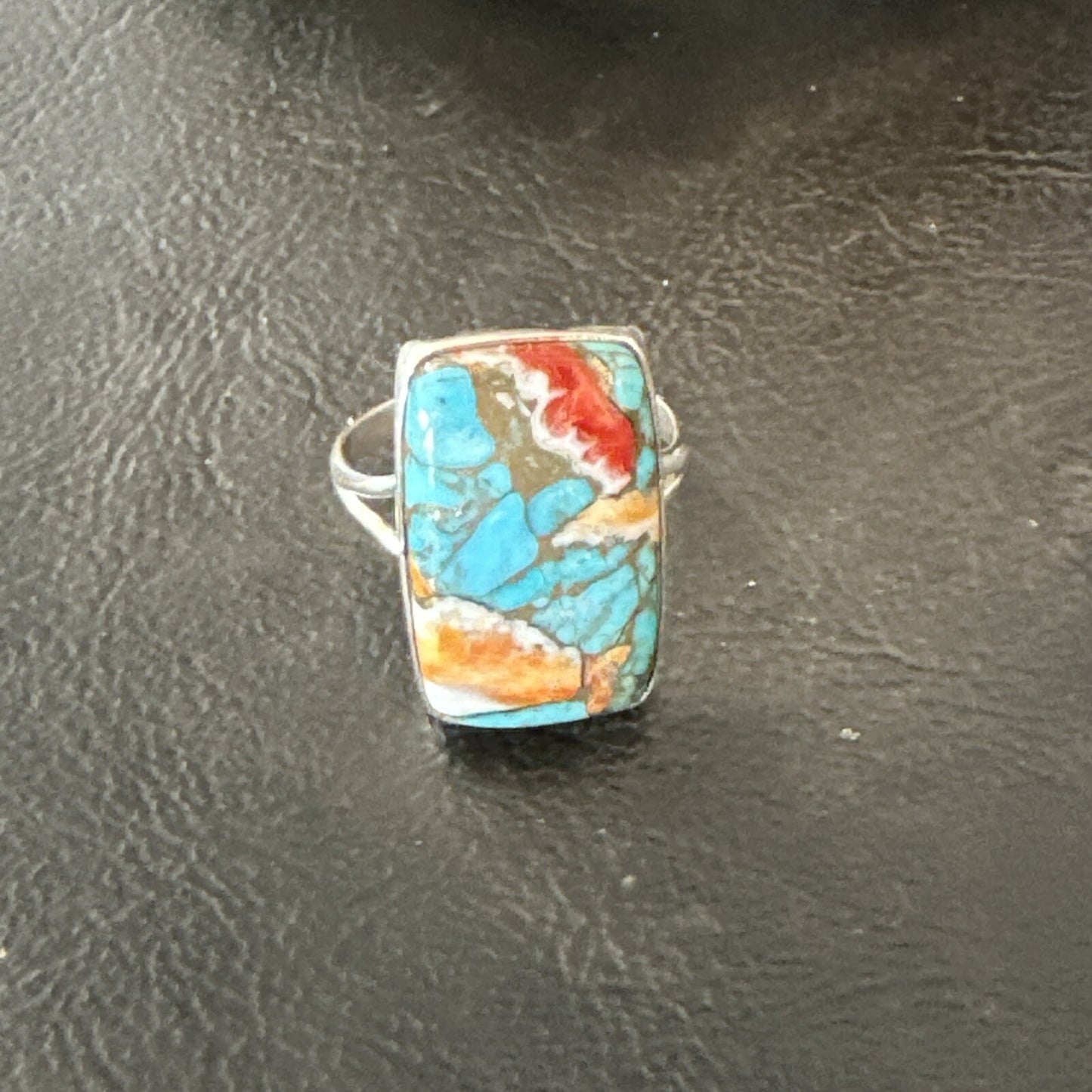 Blue Turquoise Spiny Oyster Southwestern Sterling Silver Ring Size 9 18467
