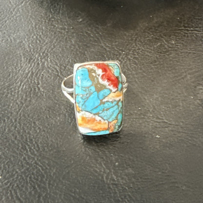 Blue Turquoise Spiny Oyster Southwestern Sterling Silver Ring Size 9 18467