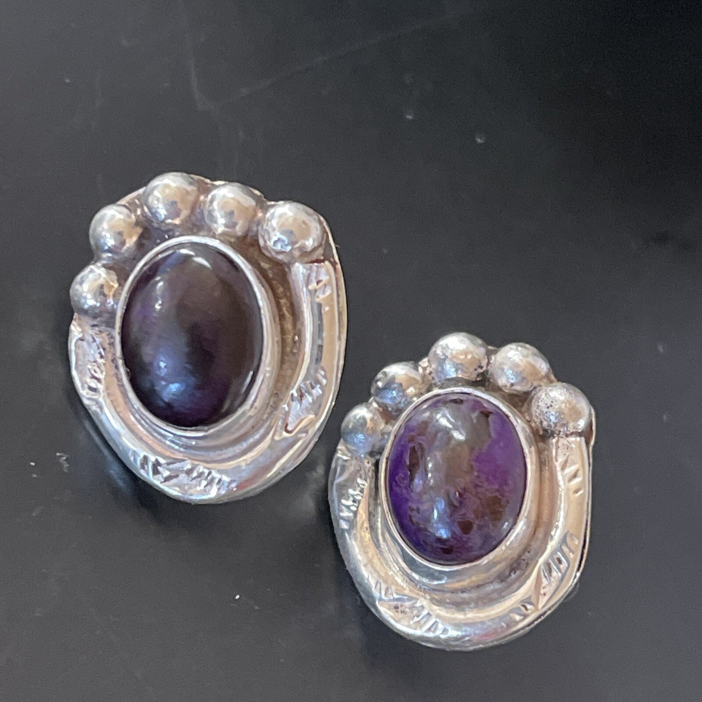 Purple Stone Navajo Sterling Silver Post Stud Earrings 02071N