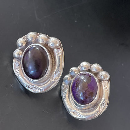 Purple Stone Navajo Sterling Silver Post Stud Earrings 02071N
