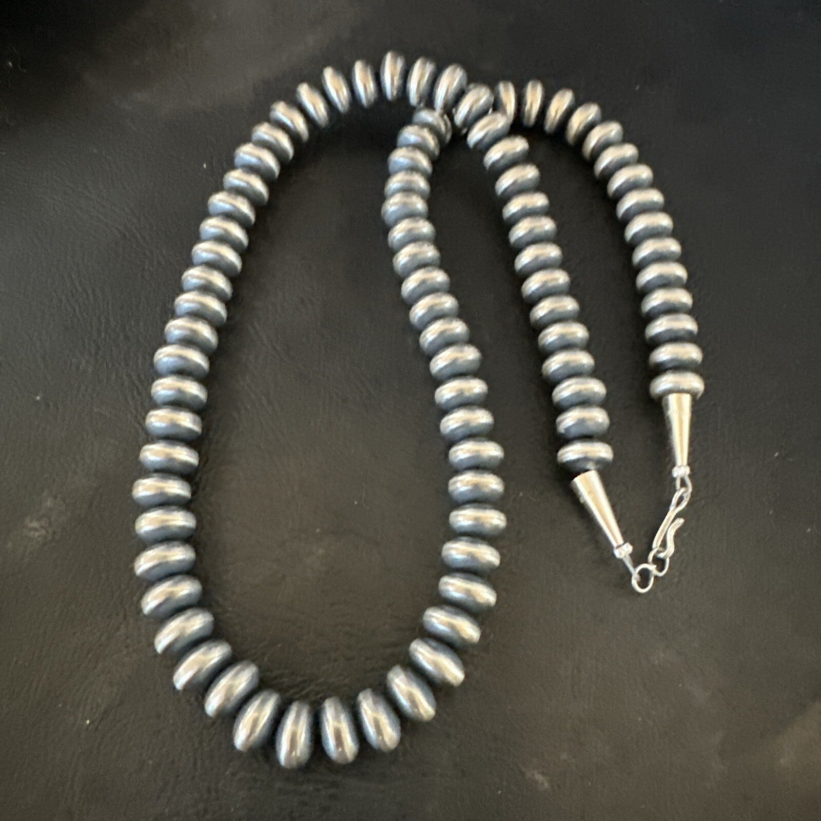 Native 8mm Saucer Sterling Silver Navajo Pearls 19" Hook Eye Cone Necklace 17823