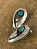 Blue Turquoise Clip-on Navajo Old Pawn Earrings Set | Sterling Silver | Authentic Native American Handmade | 08864