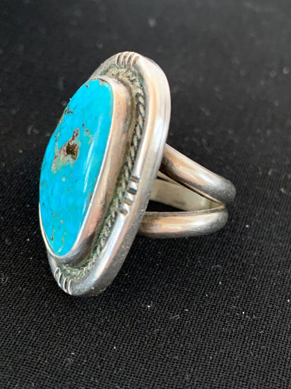 Native Kingman Turquoise Navajo Sterling Silver Old Pawn Ring Sz 4.5 4020
