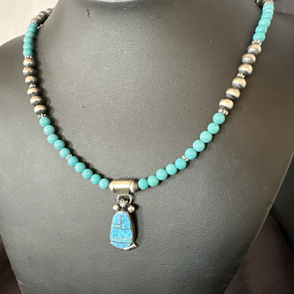 Blue Opal Pendant Turquoise Navajo Sterling Silver Necklace 23" 18734