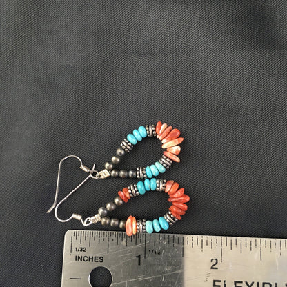 Turquoise Spiny Oyster Navajo Sterling Silver Earrings 1.25” 2034