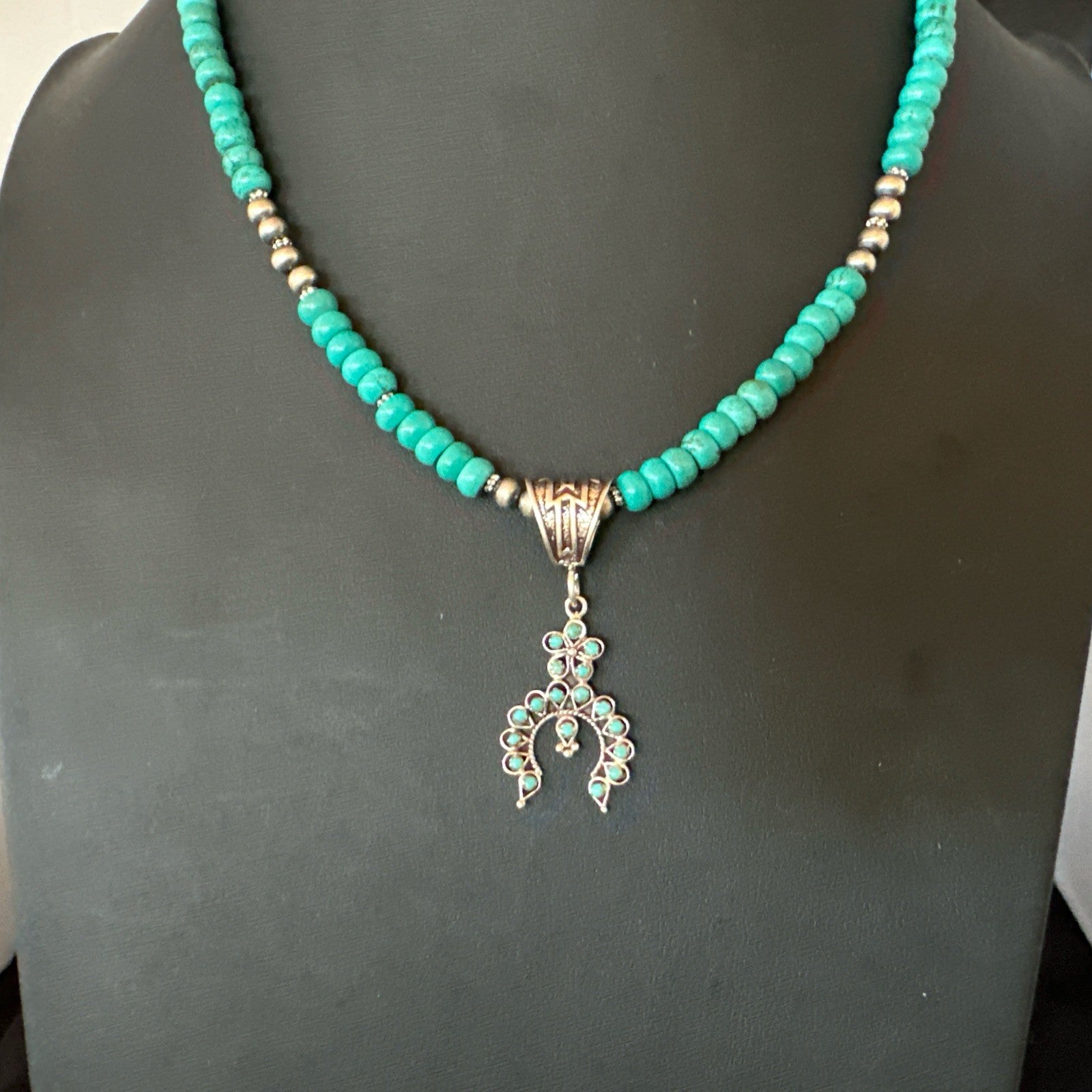 Naja Blue Turquoise Cluster Zuni Pendant Sterling Silver Necklace 20" 19716