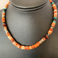 Turquoise Spiny Oyster Coral Beads Gold Necklace | Sterling Silver | Authentic Native American Handmade | 10394