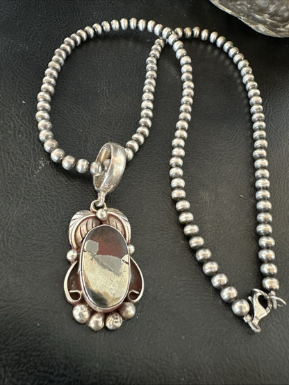 Pyrites Pendant Navajo Beads Sterling Silver Necklace 18643