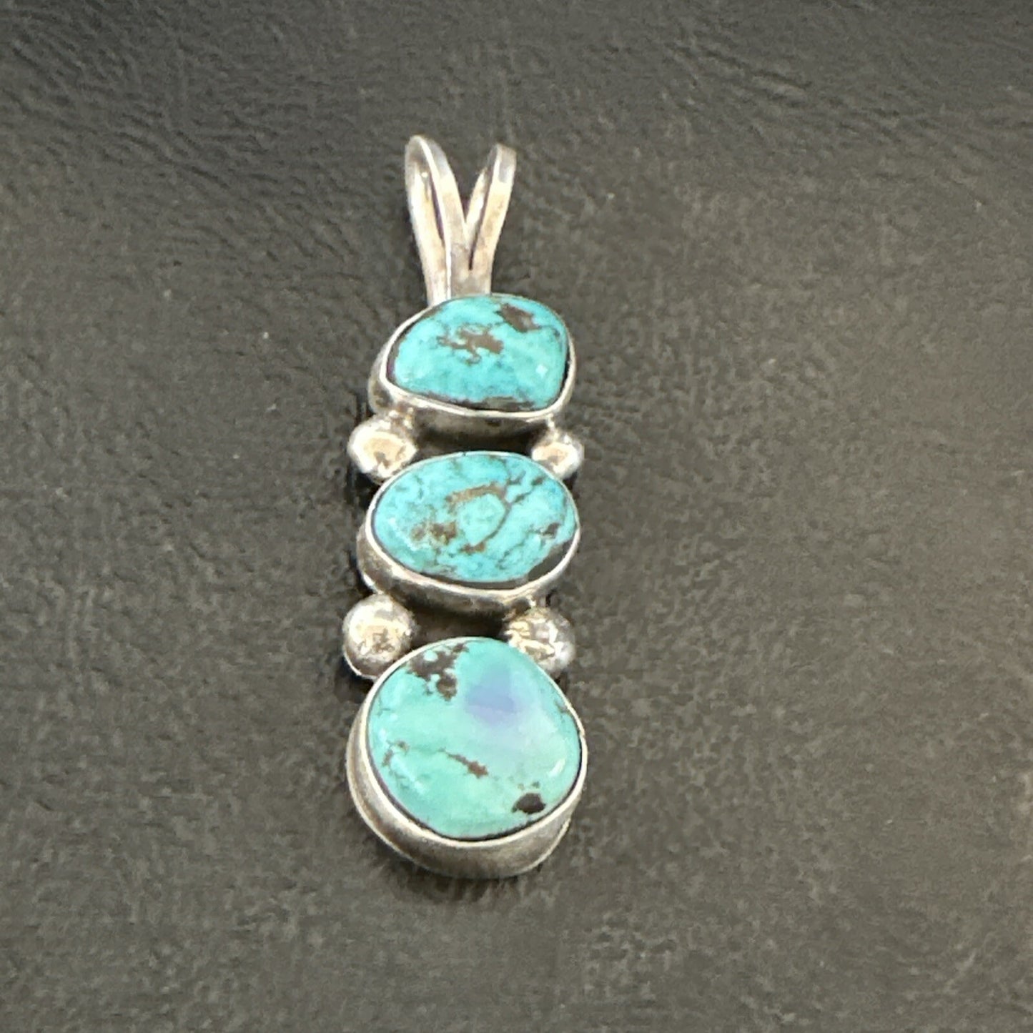 Blue Turquoise 3 Stone Navajo Sterling Silver Cluster Pendant Only 18348