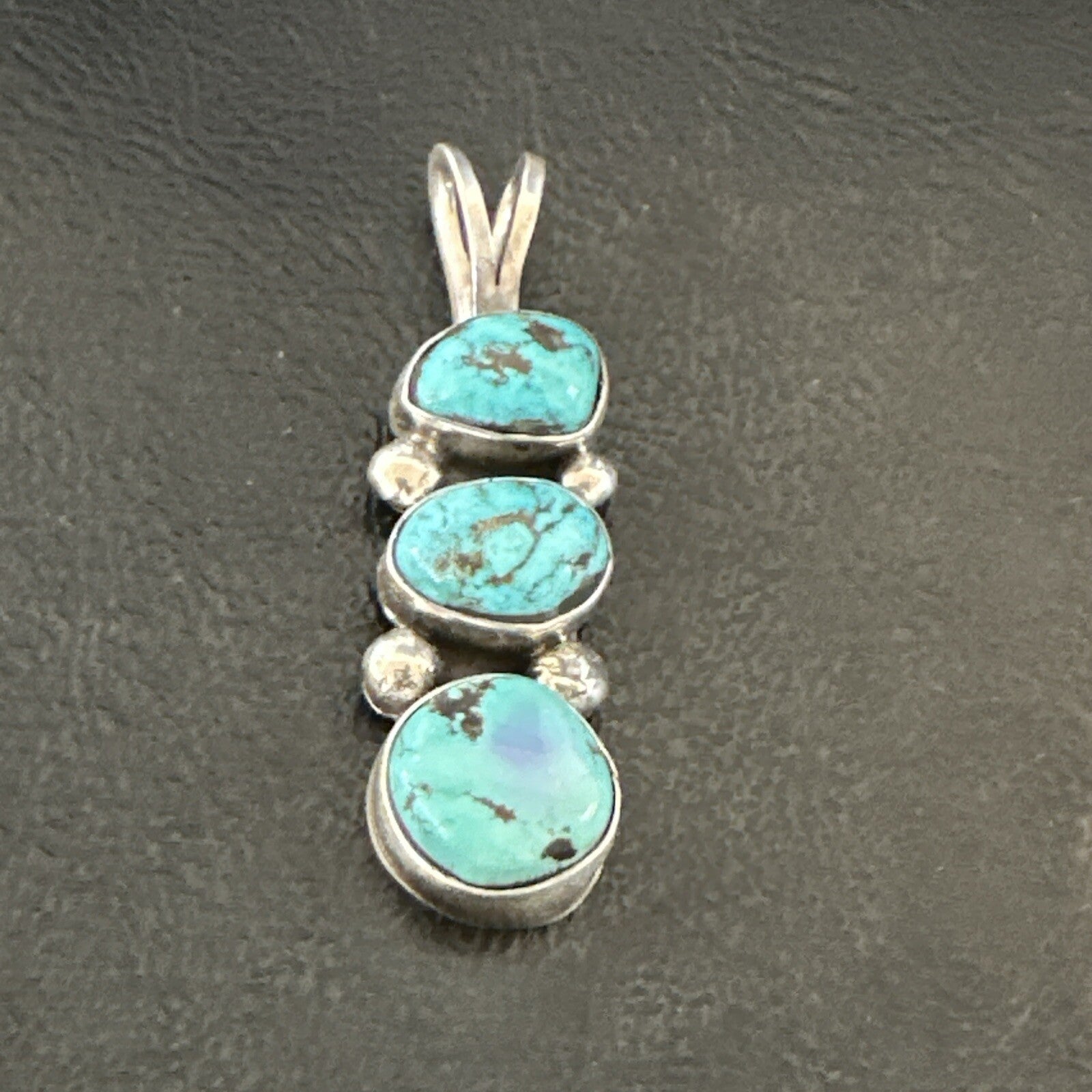 Blue Turquoise 3 Stone Navajo Sterling Silver Cluster Pendant Only 18348