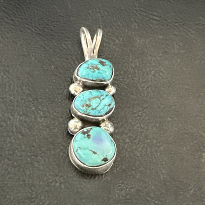 Blue Turquoise 3 Stone Navajo Sterling Silver Cluster Pendant Only 18348