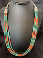 Navajo Green Royston Turquoise Spiny Necklace 26" | Sterling Silver | Authentic Native American Handmade | 10469