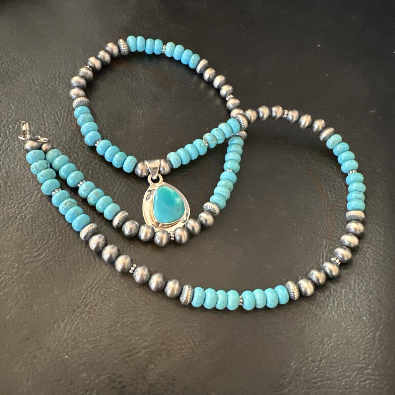 WoMens Blue Kingman Turquoise Pendant Navajo Sterling Silver Necklace 21" 18422