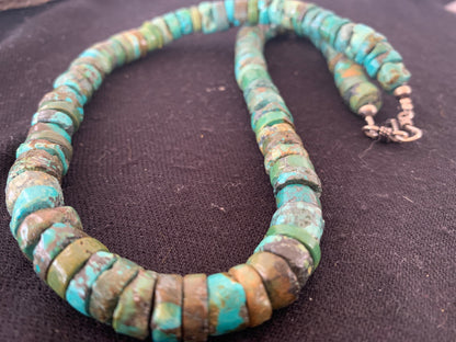 Native Navajo Turquoise 12mm 26” Heishi Sterling Silver Bead Necklace 00384A