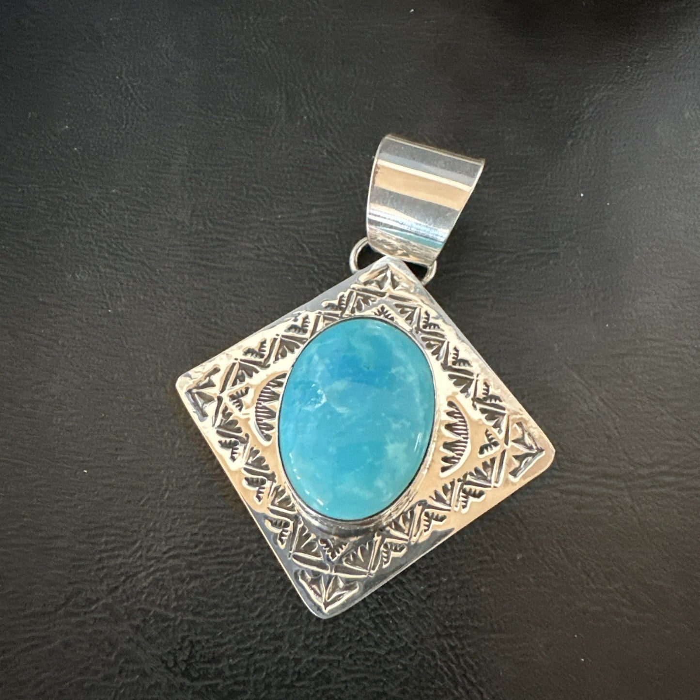 Men Women Blue Kingman Turquoise Pendant Navajo Sterling H Joe 19518