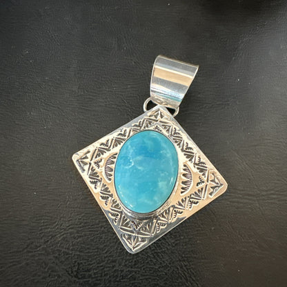 Men Women Blue Kingman Turquoise Pendant Navajo Sterling H Joe 19518