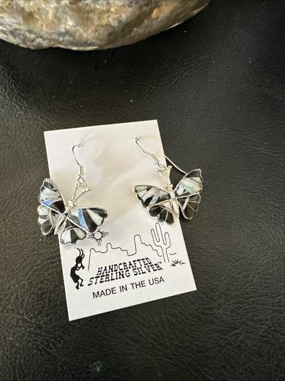 White Buffalo Turquoise Opal Onyx Sterling Silver ButterFly Earrings 18553