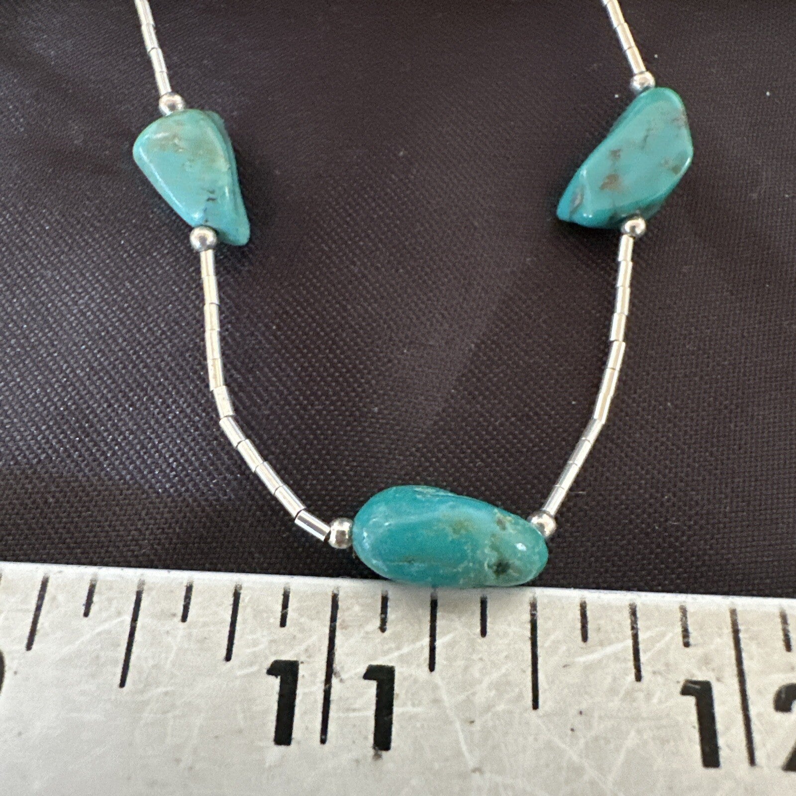 Turquoise Liquid Heishi Sterling Silver Nugget  17" Necklace 2930
